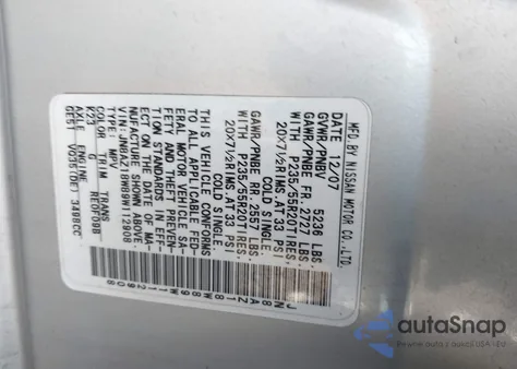 2009 Nissan Murano Le z USA, uszkodzony, nr VIN JN8AZ18W89W112908